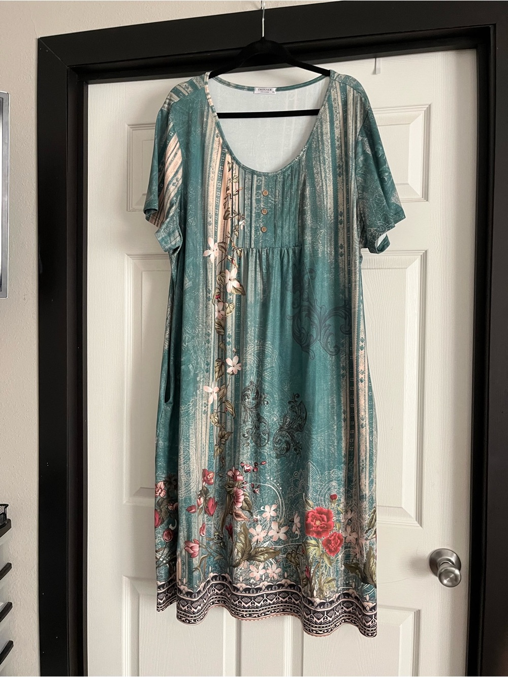 Boho Floral Teal Short-Sleeve Women’s Tunic /House Dress
